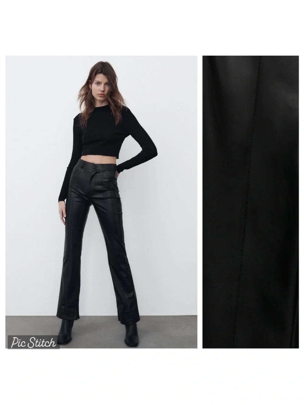 Zara Faux Leather Flared Trousers Pants Black